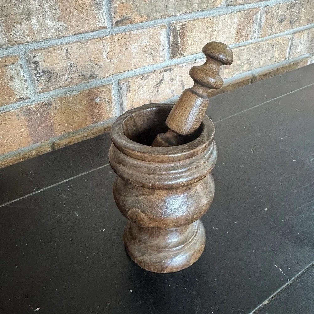 Vintage Hand Carved Wooden Mortar‎ & Pestle Rustic Primitive Farmhouse Decor